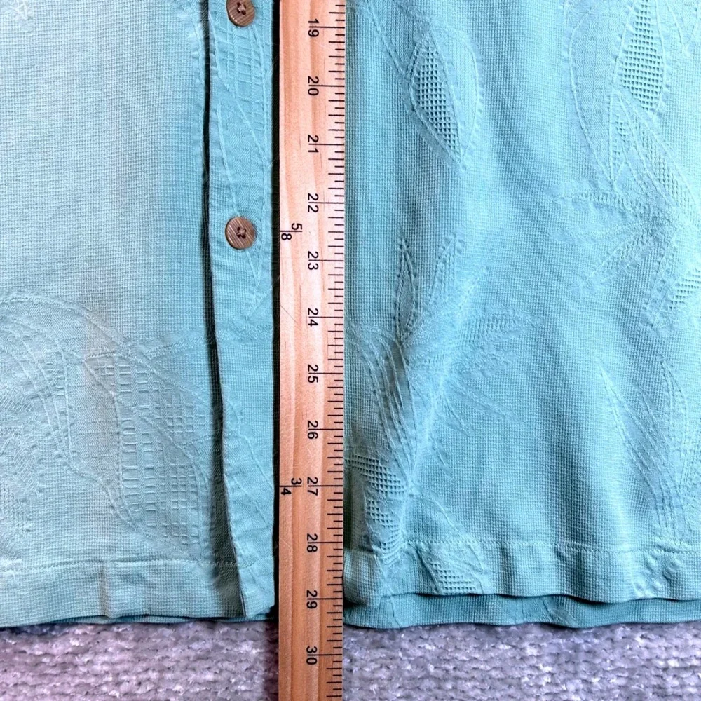 Tommy Bahama Mens XL‎ Silk Camp Shirt Aqua Blue Floral Jacquard Short Sleeve